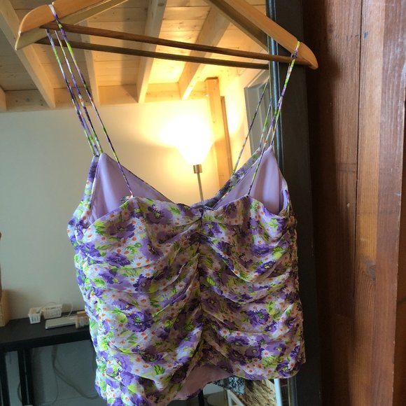 Zara Green and Purple Ruched Camisole Crop Top - Picture 2 of 4